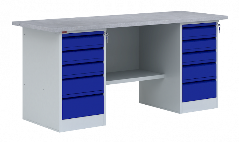 Двухтумбовый металлический верстак ВП-6Т 860х1900х685 мм